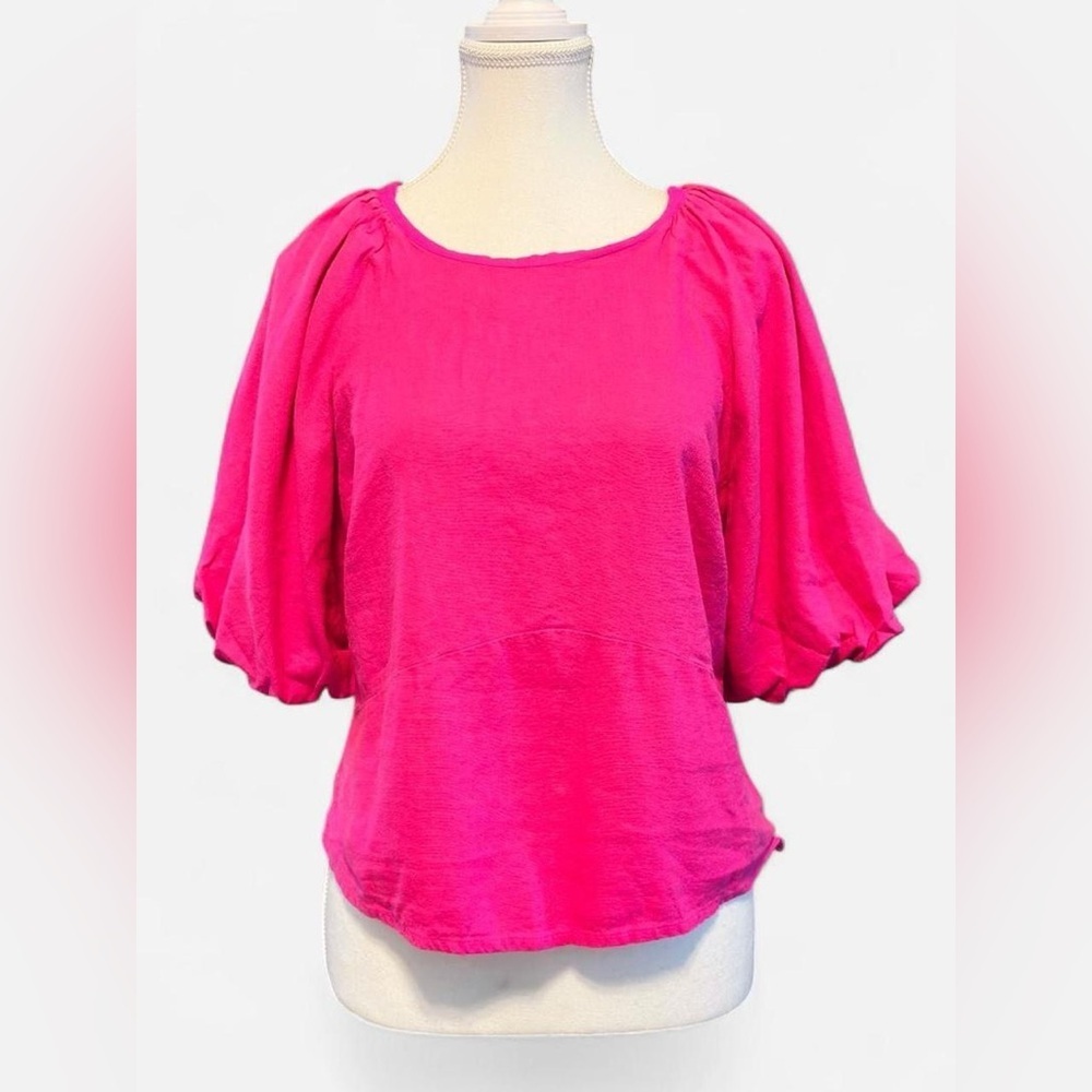 DKNY Pink Puff Sleeve Linen Blend Blouse – Size M